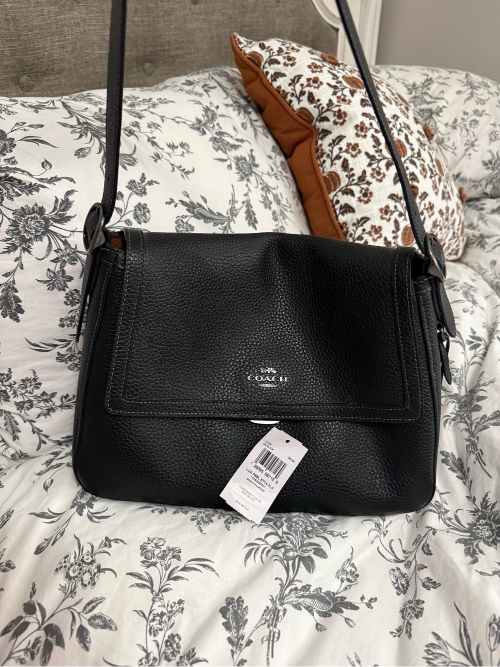 RARE Coach large Black Pebbled Leather etta bag with gunmetal hardware. NWT